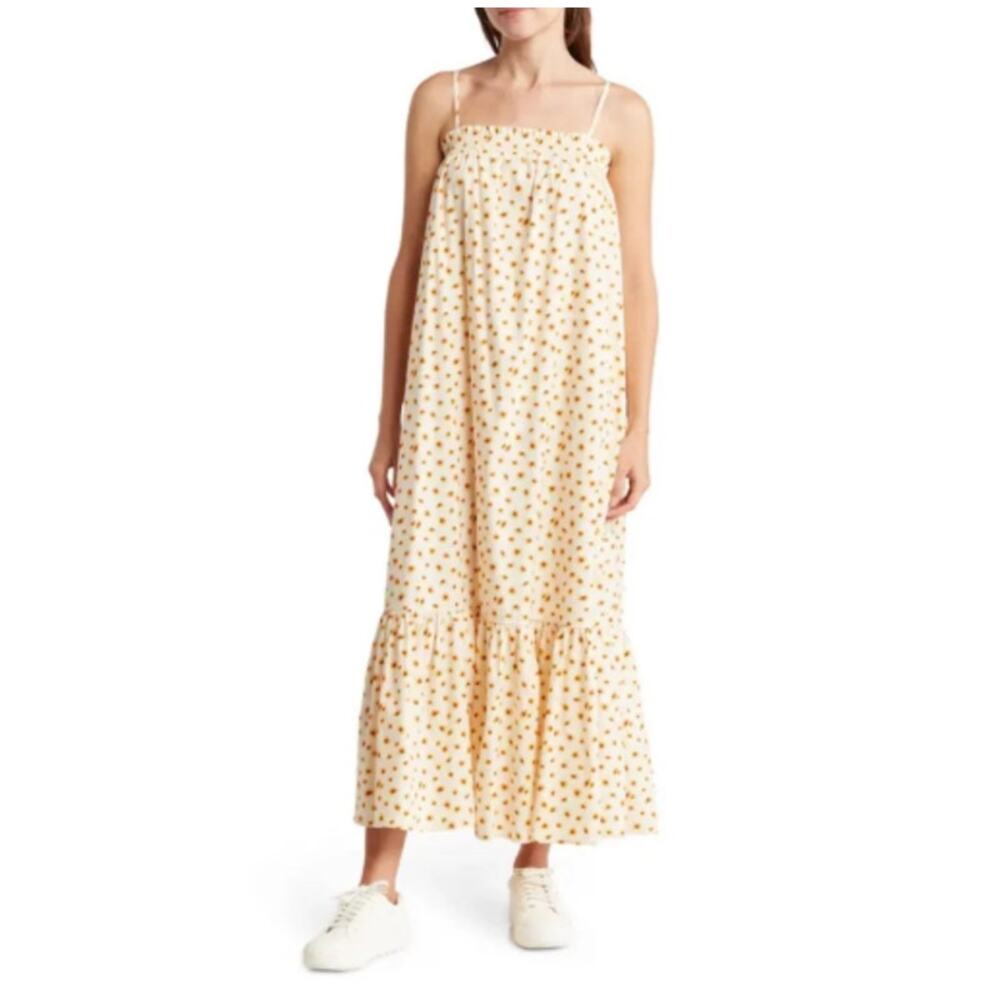 136 WeWoreWhat Women's Smocked Midi Dress Size XL Ivory Multi Ditsy Daises NWT